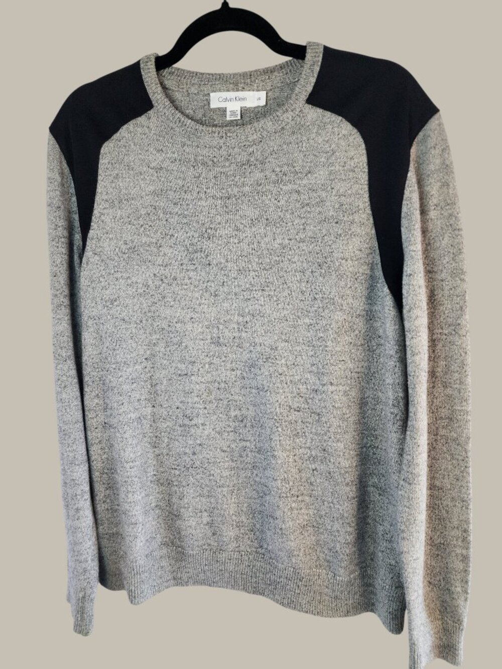 Calvin Klein Cotton Knit Sweater – Grey Heather with Black Trim, Size Large